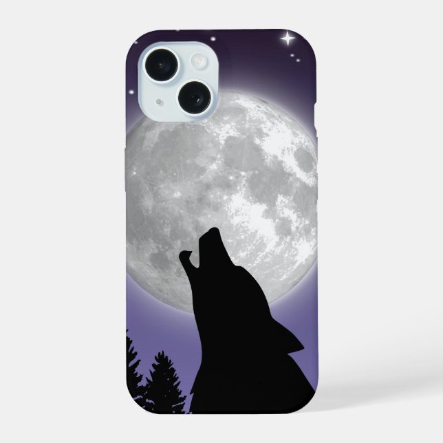 Phone case with a wolf howling at the full moon (Reverso )