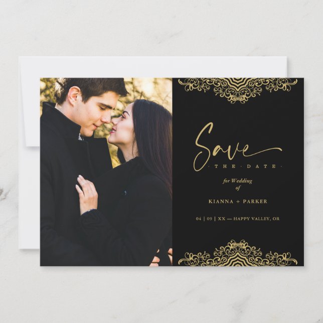 Photo Elegant Fake Golden Filigree Wedding (Anverso)