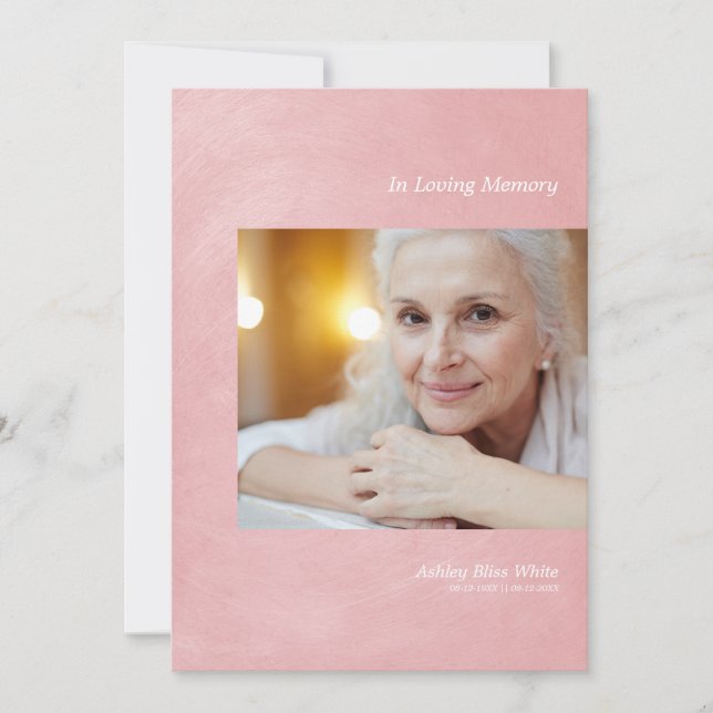 Photo Funeral Remember Pink Faux Metallic Effect (Anverso)
