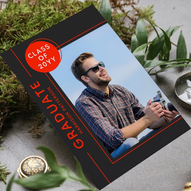 Photo Graduation Party Modern Script Red Gray (Subido por el creador)