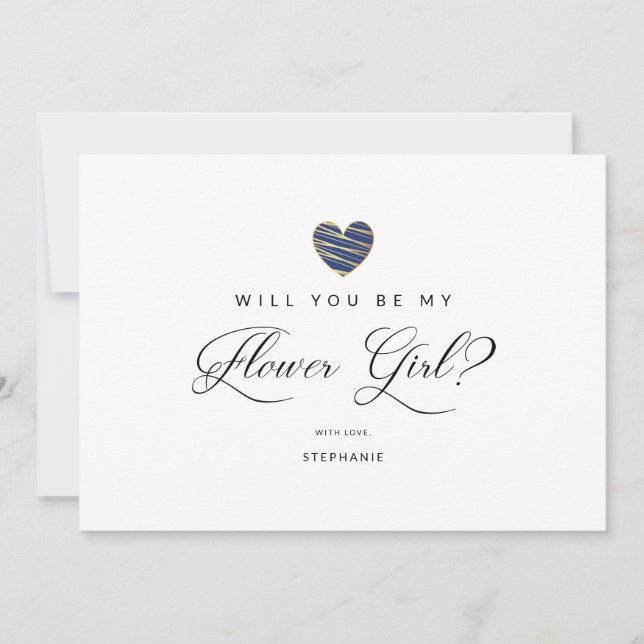 Photo Will You Be My flower Girl Navy Heart (Anverso)