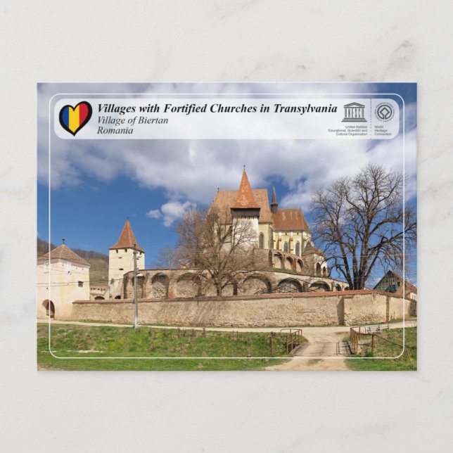 PHS de la UNESCO - Postal del pueblo de Biertan (Anverso)