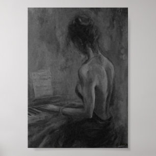 Pianista Mujer Original CharcoilAtwork Impresiones