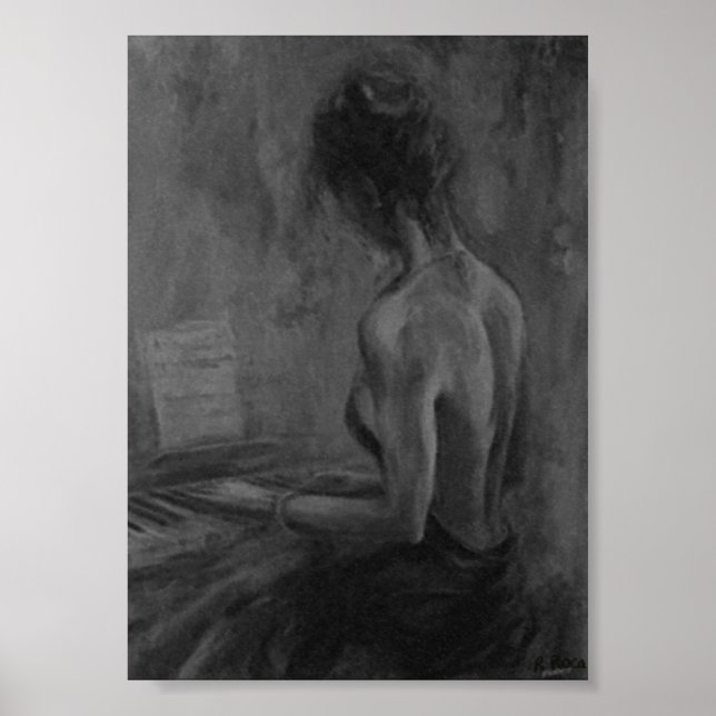 Pianista Mujer Original CharcoilAtwork Impresiones (Frente)