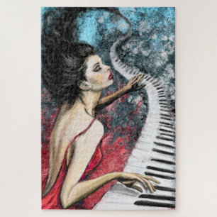 Piano Lady Sintiendo la música Jigsaw Puzzle