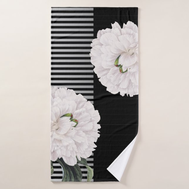 Piano negro blanco del Peony (Toalla de baño)