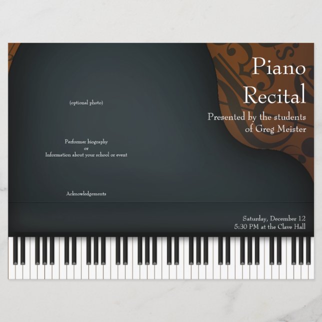 Piano negro sobre el programa de recitales plegado (Anverso)