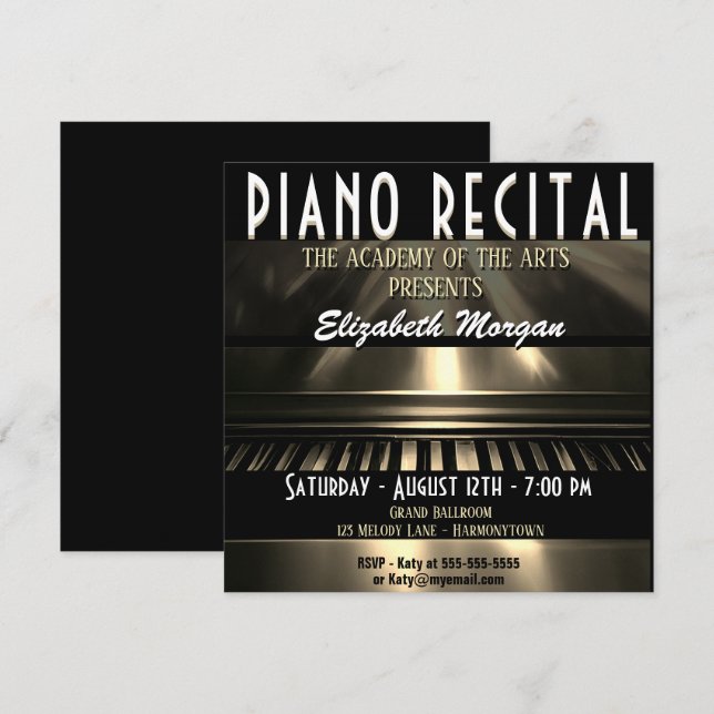 Piano Recital Invitación moderna de diversión colo (Anverso / Reverso)