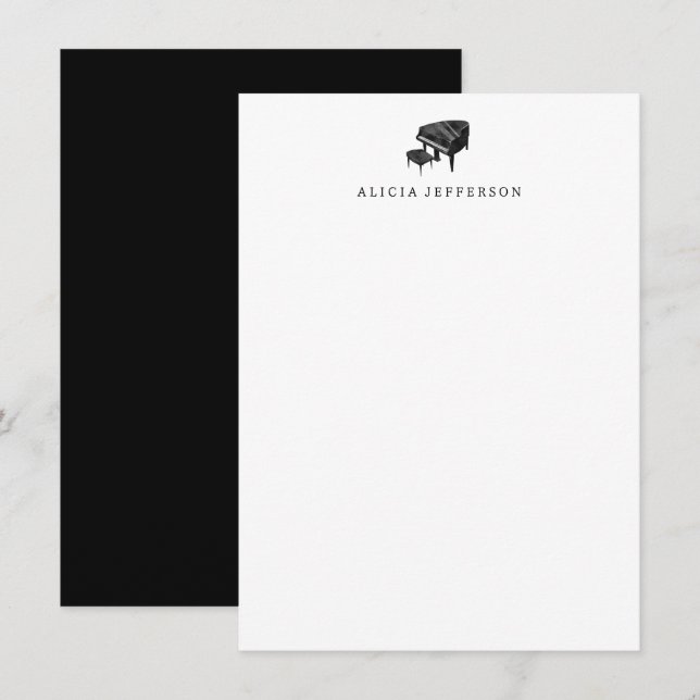Piano Stationery - Tarjetas de notas para piano pe (Anverso / Reverso)