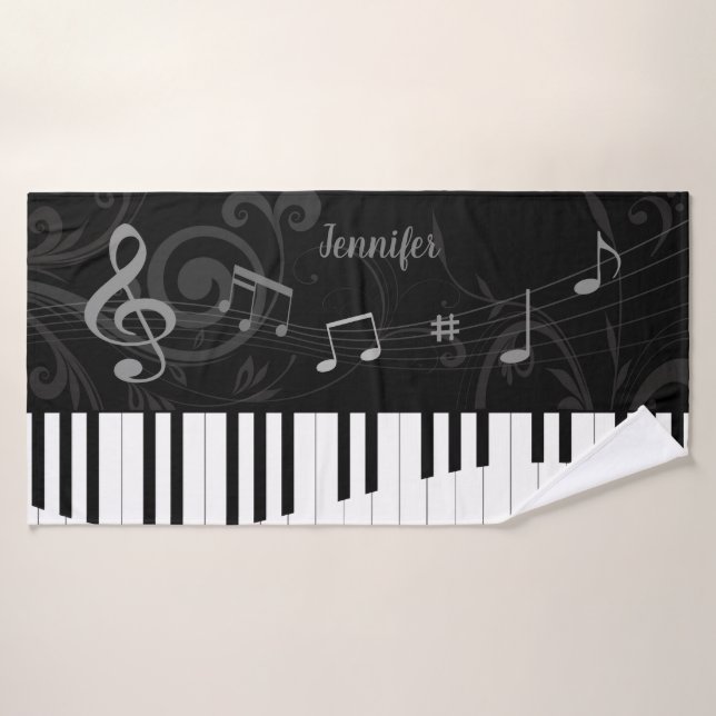 Piano y notas musicales caprichosos personalizados (Toalla de baño)