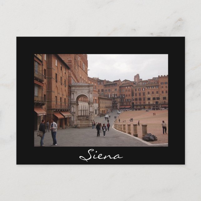 Piazza del Campo, postal de texto negro de Siena (Anverso)