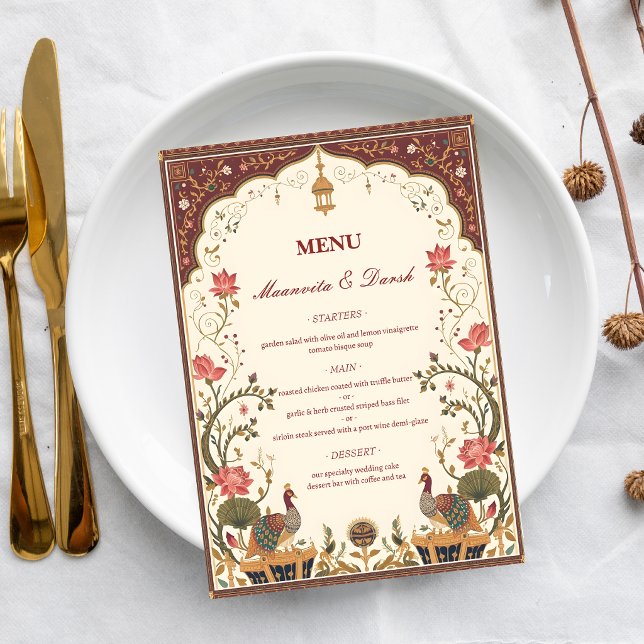 Pichwai Indian Lotus Peacock Wedding Menu (Subido por el creador)