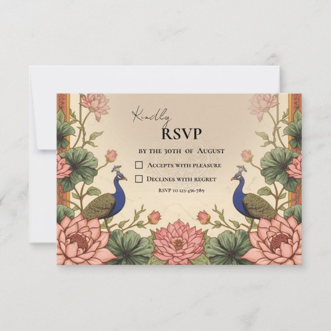 Pichwai Inspired Indian Wedding RSVP Card (Anverso)