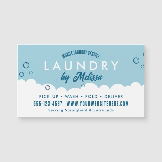 Pick-Up Laundry Service Blue & White Magnetic Card (Anverso)