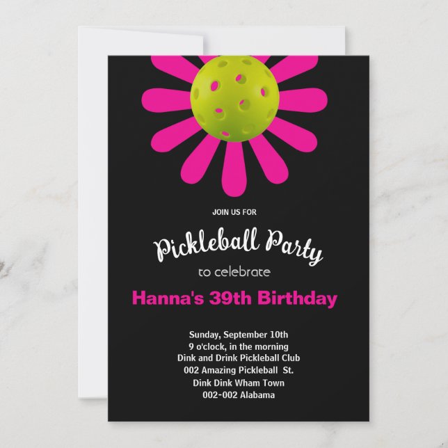 Pickleball Birday Cute Invitación + RSVP (Anverso)