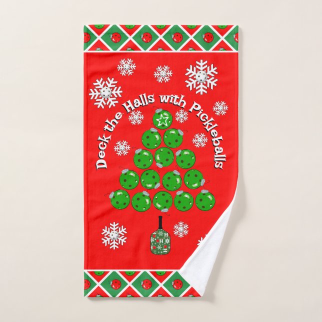 Pickleball Christmas Tree Deck the Halls Red Green (Toalla de mano)