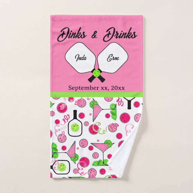 Pickleball Dinks & Drinks Bridal Shower Pink Cosmo (Toalla de mano)