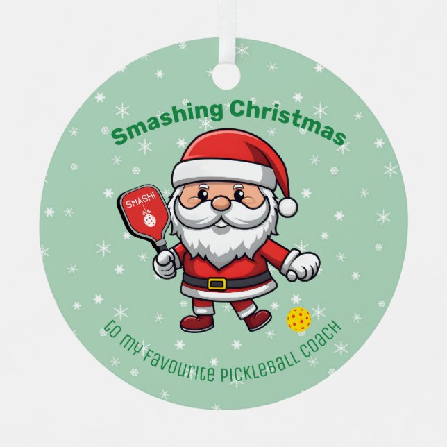Pickleball Feliz Navidad Ornamento metalizado (Anverso)