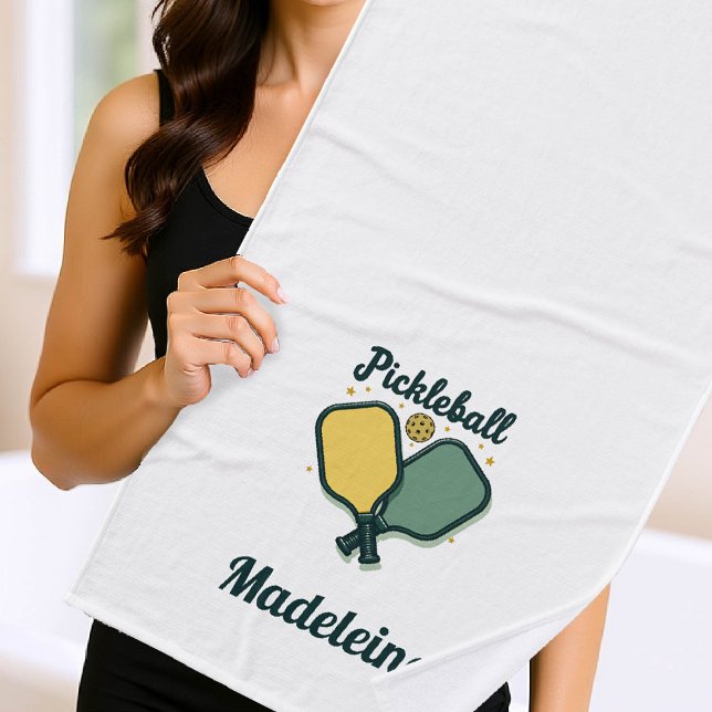 Pickleball Paddles Green Script Personalizado Rega (pickleball gift personalized towel paddles ball name retro calligraphy modern vintage chic)