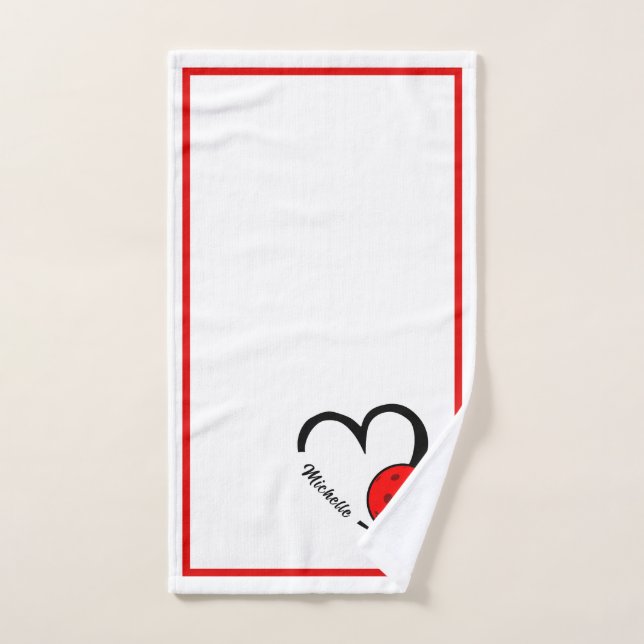 Pickleball Personalized Heart Red and White (Toalla de mano)