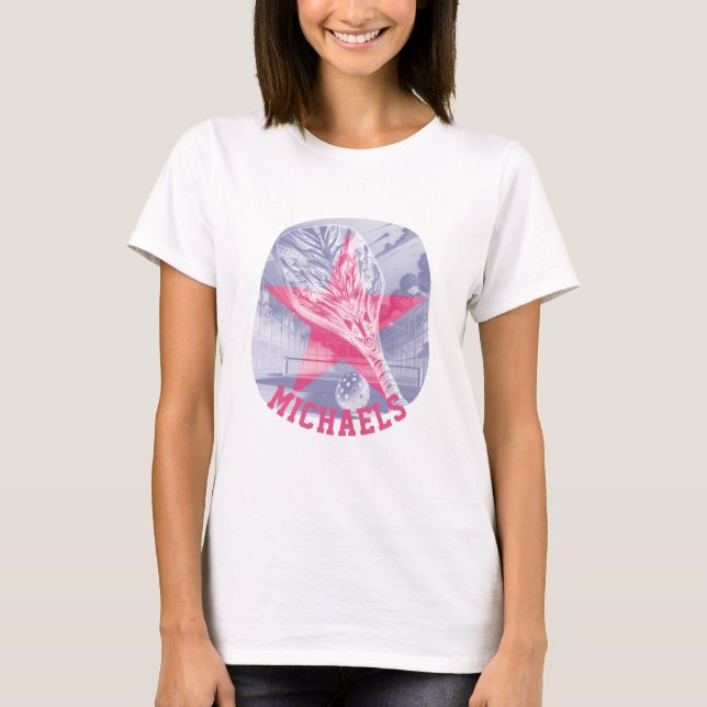 Pickleball Pink Añadir nombre a camiseta gráfica (Anverso)