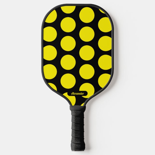 Pickleball Polka negro/amarillo con palas de pellebol (Anverso)
