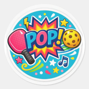 “Pickleball POP! Pegatina Redonda – Estilo Cómic B