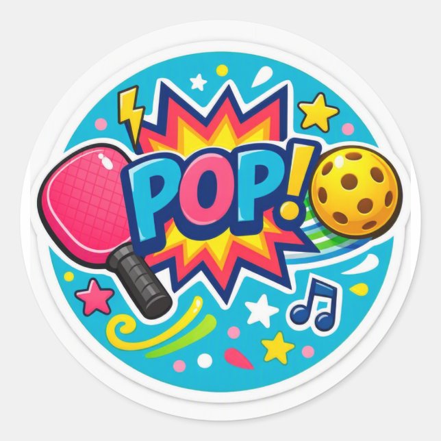 “Pickleball POP! Pegatina Redonda – Estilo Cómic B (Anverso)