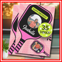 Pickleball RETRO Pink Sports PHOTO Tarjeta de cump