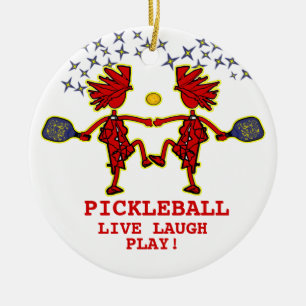Pickleballl Live Laugh Play Ornamento cerámico