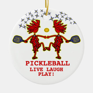 Pickleballl Live Laugh Play Ornamento cerámico