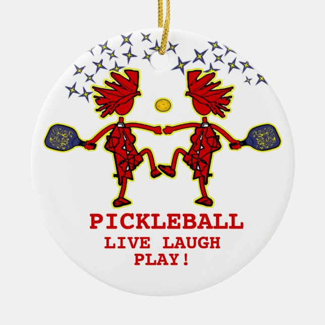 Pickleballl Live Laugh Play Ornamento cerámico (Frente)
