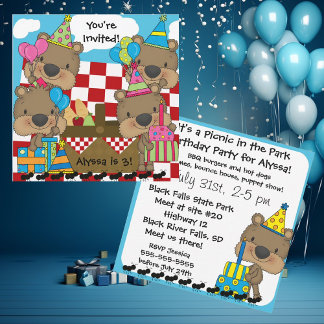Picnic con la invitación de cumpleaños de Teddy Be