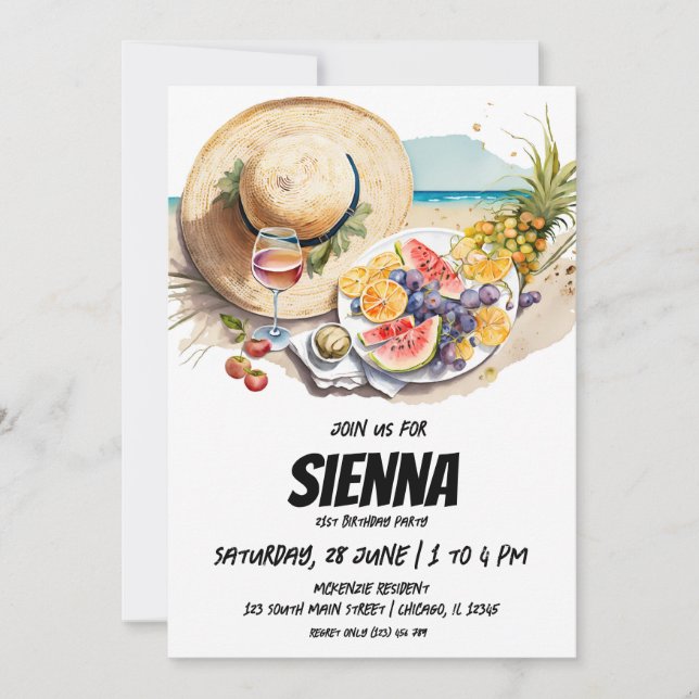 Picnic de verano con vistas a la playa Invitación (Anverso)