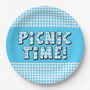 Pícnic en plato de papel tiempo azul claro patrón