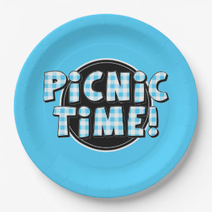 Pícnic en plato de papel tiempo azul claro patrón 