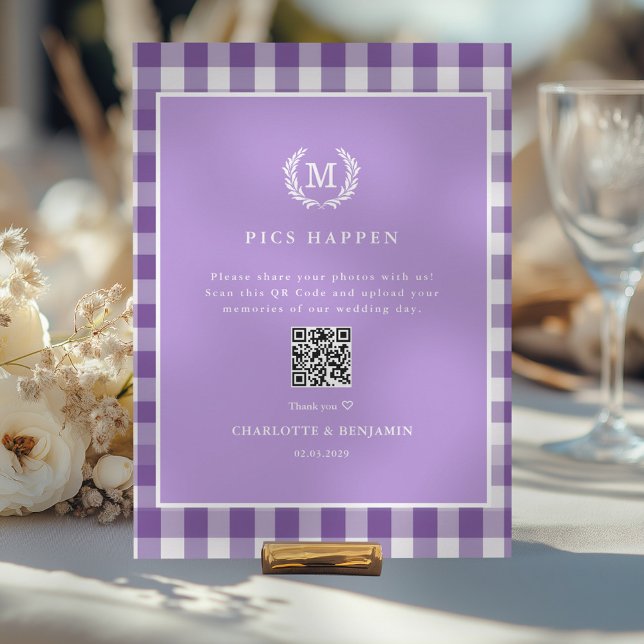 PICS HAPPEN!QR Código Purple Gingham Boda Gallery (PICS HAPPEN!QR Code Purple Gingham Wedding Gallery)