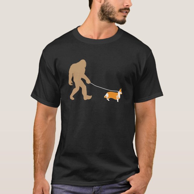 Pie grande caminando con camiseta de perro Corgi26 (Anverso)