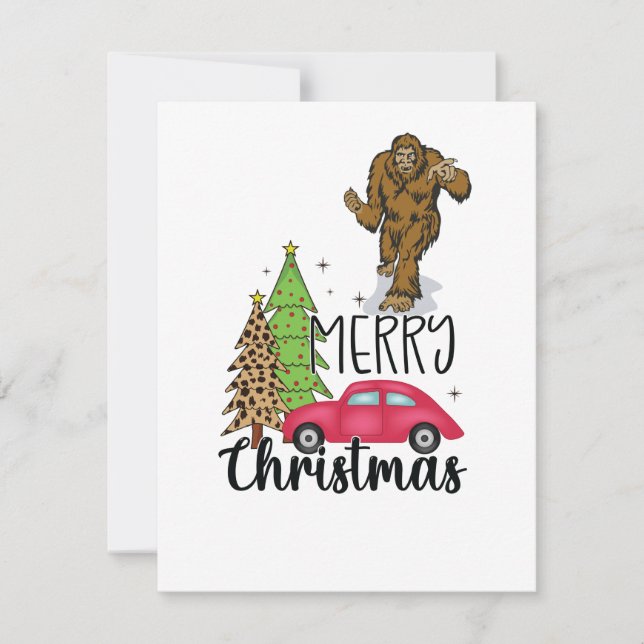 Pie grande con árbol de navidad Feliz y auto rojo (Anverso)