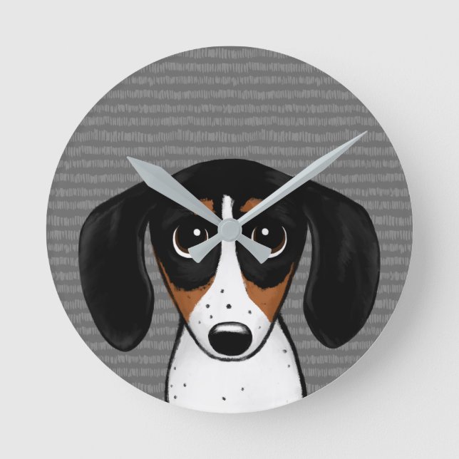 Piebald Dachshund Cute Cuppy Perro Redondo Reloj (Anverso)