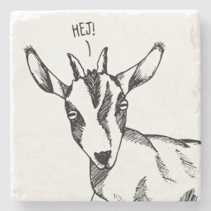 Piedra Boceto de cabra que dice "¡Hej!" Posavasos de pied