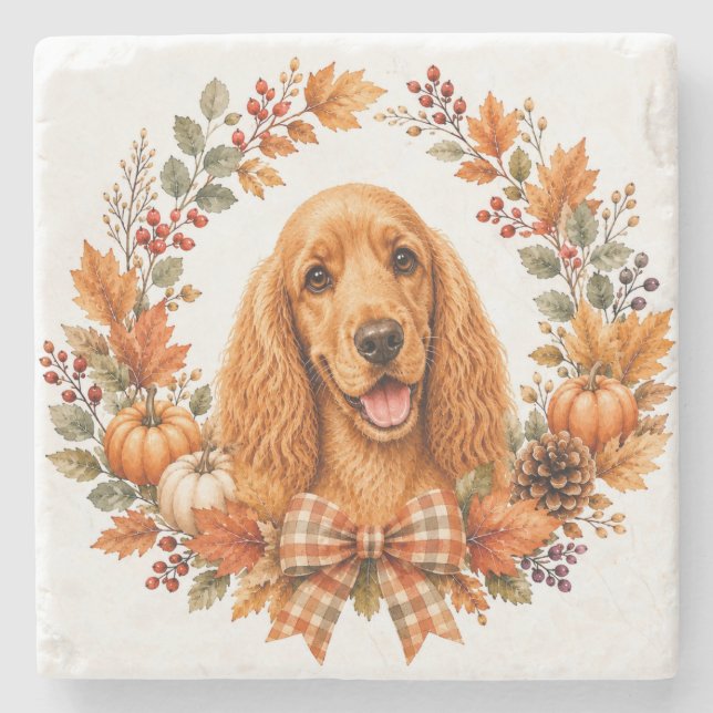 Piedra Cocker Spaniel Posavasos de Otoño (Anverso)