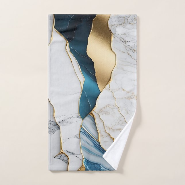 Piedra de mármol turquesa blanca genial dorada (Toalla de mano)