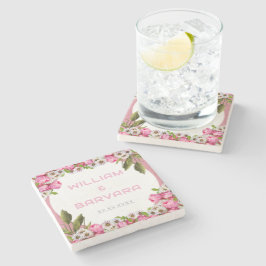 Piedra Diseño de posavasos de bebida floral elegante rosa