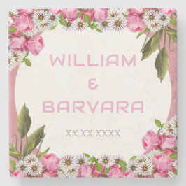 Piedra Diseño de posavasos de bebida floral elegante rosa