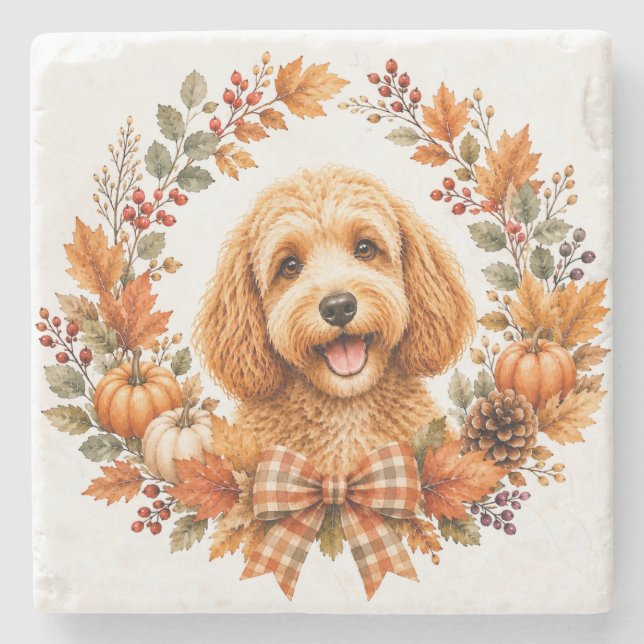 Piedra Posavasos Corona de Otoño Cockapoo (Anverso)