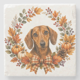 Piedra Posavasos Corona de Otoño de Dachshund