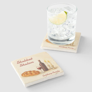Piedra Posavasos de acuarela Personalizado Shabbat Shalom