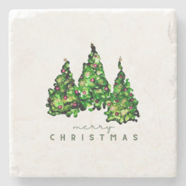 Piedra Posavasos de árbol de Navidad con diseño de tinta 