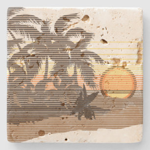 Piedra Posavasos de barra Tiki hawaiana de franja de pues